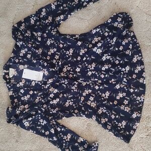 Ember floral knit mesh bow tie blouse